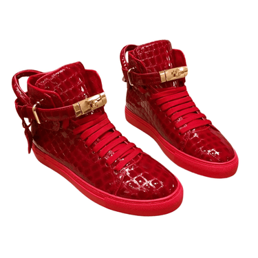 Embossed Crocodile Men's High Top Sneakers Lock Lace Red Flats Real Leather Designer Men‘s Casual Shoes -, Sneakers , Drestiny , 10, 10.5, 6, 6.5, 7, 8, 8.5, 9.5, Australia, Black, FR, New Zealand, Red, Sneakers, United Kingdom, United States , Drestiny , www.shopdrestiny.com